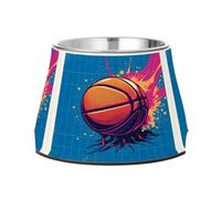 Pop Art Basketball Blue Dog Raised Bowl, 540 ML Feeding Food Pet Bowl Stainless Steel Non-slip High Capacity Cat Bowl