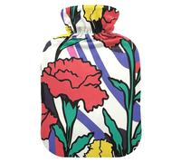 Pop Art Carnation hot Waterbottle with Soft Cover, 2L hot Water Bag for Arthritis