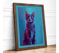 Pop Art Cat Modern Framed Wall Art Print A1 (84.1×59.4cm) Walnut, Wall Decor for Living Room, Bedroom, Office & Home, Ready to Hang, Art Gift