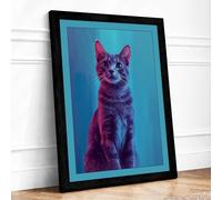 Pop Art Cat Modern Framed Wall Art Print A2 (59.4×42cm) Black, Wall Decor for Living Room, Bedroom, Office & Home, Ready to Hang, Art Gift