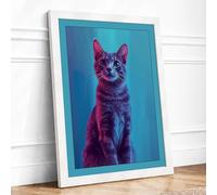 Pop Art Cat Modern Framed Wall Art Print A3 (42×29.7cm) White, Wall Decor for Living Room, Bedroom, Office & Home, Ready to Hang, Art Gift