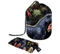 Pop Art Cool Dinosaur World Travel Cosmetic Bags Makeup Bag for Women, Foldable Drawstring Travel Cosmetic Bags, Portable Toiletry Bucket Bag