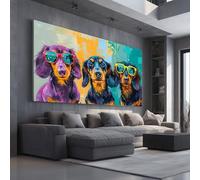 Pop Art Dachshund Wall Art for Bedroom Retro Sunglasses Large Canvas Pictures for Living Room Graffiti Dog Paintings Home Decor 50x100cm