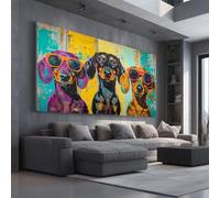Pop Art Dachshund Wall Art for Bedroom Retro Sunglasses Large Canvas Pictures for Living Room Graffiti Dog Paintings Home Decor Framed 50x100cm