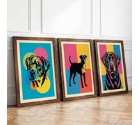 Pop Art Dogs Modern Set of 3 Framed Wall Art Prints A2 (59.4×42cm)