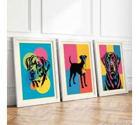 Pop Art Dogs Modern Set of 3 Framed Wall Art Prints A3 (42×29.7cm) White,