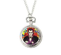 Pop Art Dracula Pocket Watch - Retro Vampire Design - Silver Quartz Watch with Chain - Gothic Horror Artwork - Unique Pop Culture Gift Jewellery