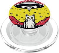 Pop Art Funny Cat with UFOs PopSockets PopGrip for MagSafe