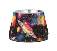 Pop Art Galaxy Raised Pets Water Bowl Elevated Stainless Steel Metal Pets Bowls for Slow Feed Cats Slow Down Eating