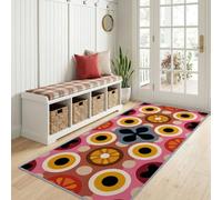 Pop Art Geometric Concentric Circles Sunburst Runner Rug 40 x 120 cm | 70S Retro Runner Rug, Low Pile Non Slip Print Carpet for Kitchen, Lounge, Entrance, BedroomWarm Yellow