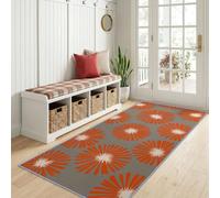 Pop Art Geometric Totem Sunburst Flowers Hallway Runner Rug 40 x 120 cm | Machine Washable Rugs, Non-slip Mid-Century Retro Soft Runners Carpet for Kitchen, Laundry, Bedside, Entryway, Home Decor