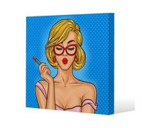 Pop art illustration woman paints her lips (Canvas Print) / 101 x 101 x 4cm Benjamin Tate Design Natural One Size