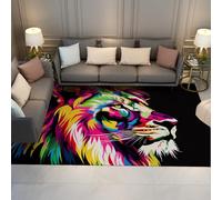 Pop Art Lion Area Rugs Washable 100x200cm Modern Bold Colorful Abstract Jungle Animals Printed Living Room Thin Carpet for Bedroom Dining Room