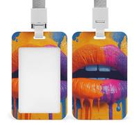 Pop Art Lips with Paint Dripping Orange Purple ID Badge Holder Retractable Clip Card Holder Card Protector Name Badge Name Tag for Work Office Doctor Nurse