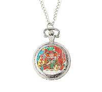 Pop Art Mad Hatter Pocket Watch - Colourful Wonderland Tea Party Design - Silver Quartz Pocket Watch with Chain - Unique Gift for Art & Pop Culture Fans