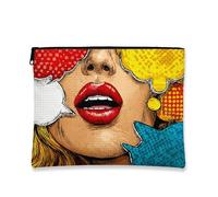 Pop Art Makeup Bag, Colorful Comic Style Cosmetic Travel Pouch for Women, Portable Small Zipper Organizer, Festival Gift Toiletry Bag, Red, 7x9 Inch, Pouch