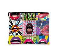 Pop Art Makeup Bag, Colorful Cosmetic Travel Pouch for Women, Portable Small Canvas Zipper Organizer, Festival Gift Toiletry Bag, Multicolor, 7x9 Inch, Lips