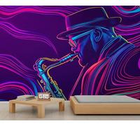 Pop Art Mural Music Theme Wallpaper Abstract Jazz Wall Mural Panoramic Office Reception Studio Backdrop Custom Photo Wallpaper (Non-self-Adhesive)