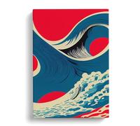 Pop Art Ocean Wave No.1 Teal, Red, Gold Canvas Print for Living Room Bedroom Home Office Décor, Wall Art Picture Ready to Hang, 30x20 Inch (76x50 cm)