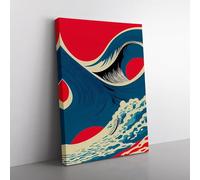 Pop Art Ocean Wave No.1 Teal, Red, Gold Canvas Wall Art Print Ready to Hang, Framed Picture for Living Room Bedroom Home Office Décor, 76x50 cm (30x20 Inch)