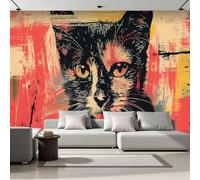 Pop Art Photo Wallpaper for Bedroom Graffiti-Style Cats 3D Small Wall Mural, Removable Peel and Stick Self-Adhesive Wall Decal for Boys Girls Living Room Office Decor 118"x 83" 9U1-37