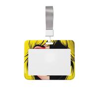 Pop Art Portrait Id Badge Holder with Lanyard-Horizontal Card Protector, Clear Abs Hard Shell for Work Office Events