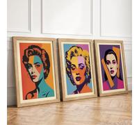 Pop Art Portraits Pop Art Set of 3 Framed Wall Art Prints A4 (29.7×21cm)