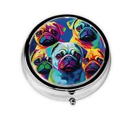 Pop Art Pugs Cute Pill Organizer - AM PM Pill Box, Small & Large Travel Pill Case, Unique Custom Design, Iron Plating, Perfect for Purse and On-The-Go