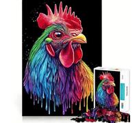 Pop Art Rainbow Rhode Island Red Rooster Jigsaws 1000 Pieces for Adults Cognitive Toy Together Fun Image Assembly Art Collection Piece (38x26cm)