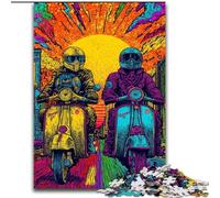 Pop-art Riding A Motorcycle 1000 Pieces Jigsaw Puzzles for Adults And Teens, Stress Reliever Staycation Kill Time Parent-child Interaction (50x75cm)