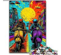 Pop-art Riding A Motorcycle Jigsaw Puzzles for Adults, Educational Games DIY Toys with Matching Poster And Trivia Sheet for Age 14+ (26x38cm)