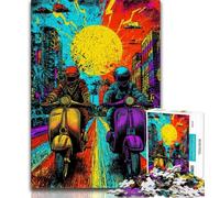Pop-art Riding A Motorcycle Jigsaw Puzzles for Teenagers 1000 Jigsaws,Help The Brain Exercise Addictive Toys to Cultivate Patience Unique Challenge Game 38x26cm
