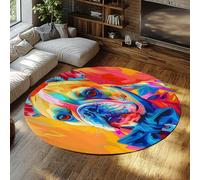 Pop Art Round Rug Watercolor Style Fashion Dog Pattern Thin Floor Mats for Pet Lovers Living Room Bedroom Dorm Washable Non Slip 160cm