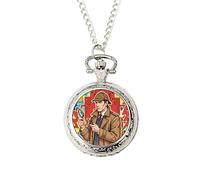Pop Art Sherlock Pocket Watch - Holmes Retro Detective Illustration - Classic Literature Gift - Silver Pendant Watch with Chain for Mystery Fans & Collectors