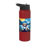 Pop Art Shih Tzu Dog Scenic Mountain Lake View Stainless Steel Insulated Water Bottle