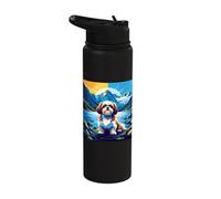 Pop Art Shih Tzu Dog Scenic Mountain Lake View Stainless Steel Insulated Water Bottle