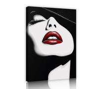 Pop Art Wall Decor Poster Bold Lip Close-Up Canvas Wall Print Modern Black and White Wall Art for Vanity Bedroom or Fashion Studio Innerframe 85x120cm