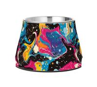 Pop Art Waves Water Feed Dog Bowl Non Slip Stainless Steel Cat Food Dishes for Dogs Cats Rabbits Birds Whisker Relief