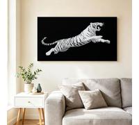 Pop Art White Tiger Framed Canvas Wall Art, Tiger Wild Beast Wildlife Artwork Wall Art Home Decor Poster - Pictures Paintings on Canvas for Bathroom Office - 40x30 cm