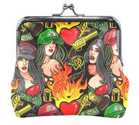 Pop Art Women Cute Coin Purse for Women Leather Buckle Kiss Lock Coin Card Change Wallet, pop art Women, Classic
