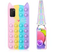 Pop Case for Samsung Galaxy A03S with Strap Lanyard, 3D Cat Protective Case Push Bubbles Shockproof Silicone Soft Phone Case Samsung A03S