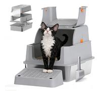 POP CAT Stainless Steel Litter Box for Cats - Gray High-Sided Enclosed Design, Anti-Leak, Reduces Odors, Non-Sticky, Easy Cleaning, Includes Cat Litter Scoop, Large Capacity