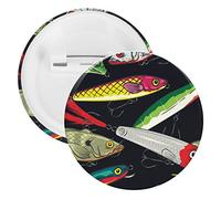 Pop Colorful Fishing Lures Seamless On Black 5 PCs Round Tinplate Badge, Badge Lapel Tie Pin, Lightweight Button Badge for Women Men Office Worker Teacher Student Decor