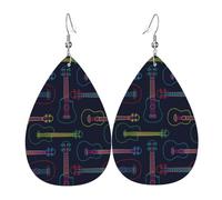 Pop Colorful Line Art Hawaiian Ukulele Leather Earring Fashion Leather Earrings Creative Ear Pendants For Mother'S Day Daily Beach