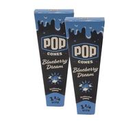 Pop Cones - Unbleached Prerolled Cones - 1 1/4 Size 84mm Cones - Cones with a Flavor Burst Pop - Pre Rolled Slow Burning Cone - Filter Tip and Packing Stick Included - 2 Packs, 12 Cones - Blueberry