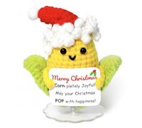 POP-Corn Pun Positive Crochet Corn with Merry Christmas Emotional Card, Mini Funny Popcorn Hair Doll