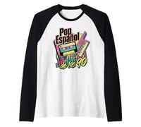 Pop Espanol of 90s Retro Cassette Tape Keytar Spanish Raglan Baseball Tee