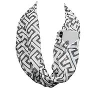 Pop Fashion Infinity Scarf for Women - Travel Scarf with Hidden Pocket - Greek Key Pattern Scarves, Grey, One Size