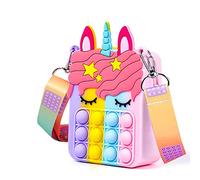 Pop Fidget Shoulder Bag, Rainbow Unicorn Squeeze Toy for Kids & Girls | Rainbow unicorn pop-it toy & carry bag. Holds phone, keys & small items. Durable, washable silicone for everyday use