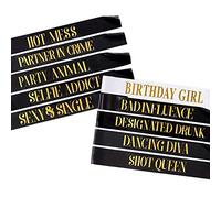 Pop Fizz Designs Birthday Sashes for Women - 10 Pack | 1 Birthday Girl Sash & 9 Funny Party Sashes for the Queen and Your Squad